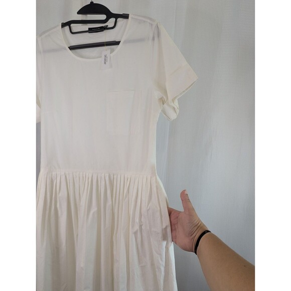 Kate Spade Saturday White Cotton Pleated Dress Short Sleeve Knee Medium (M13) - Picture 8 of 8